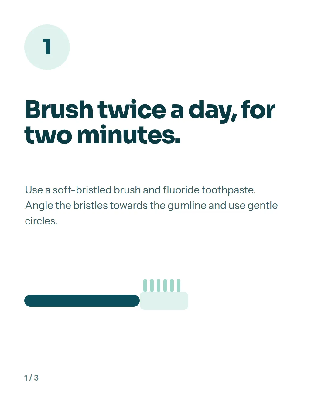 Carousel slide 2: habit 1, brush twice a day for two minutes.