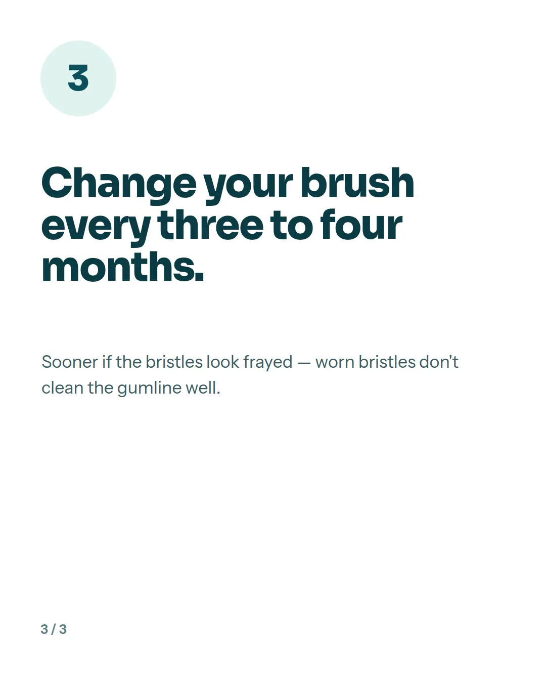 Carousel slide 4: habit 3, change your brush every three to four months.